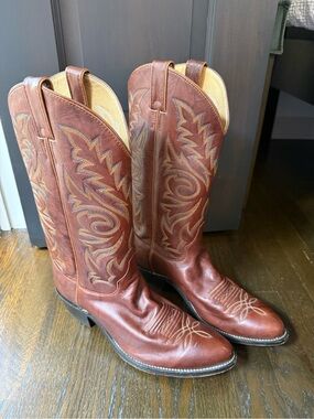 Justin Men's Marbled Deerlite Western Cowboy Boots Size 10 D Brown Leather